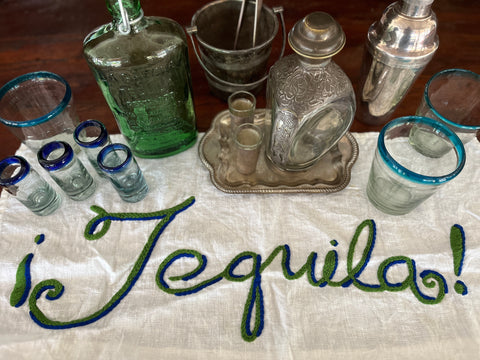 Hand Embroidered Tequila Tea Towel