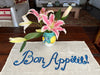 Hand Embroidered Bon Appetit Linen Tea Towel