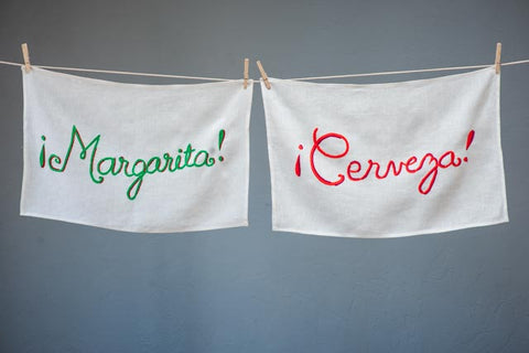 Hand Embroidered Cerveza Tea Towel