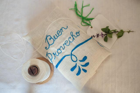 Hand Embroidered Buen Provecho Tea Towel